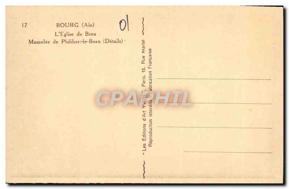 Mausolée de Philibéri-le-Beau — Détails — Les Éditions d'Art Yvon, Paris — Verso