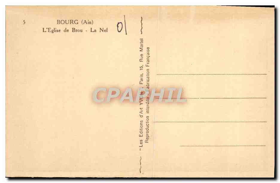 CPA Bourg Eglise de Brou La Nef — Verso