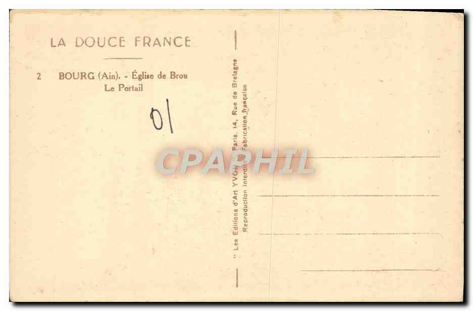 CPA Bourg Eglise de Brou Le Portail — Verso