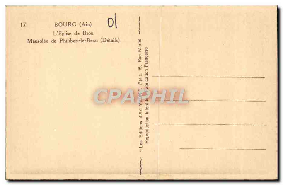 Mausolée de Philibert-le-Beau — L'Église de Brou — BOURG (Ain) — Éditions d'Art Yvonn — Verso
