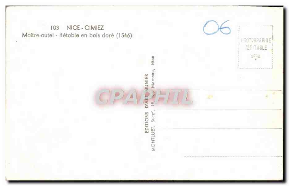 CPM Nice Cimiez Maitre Autel Reable en Bois Dore — Rückseite