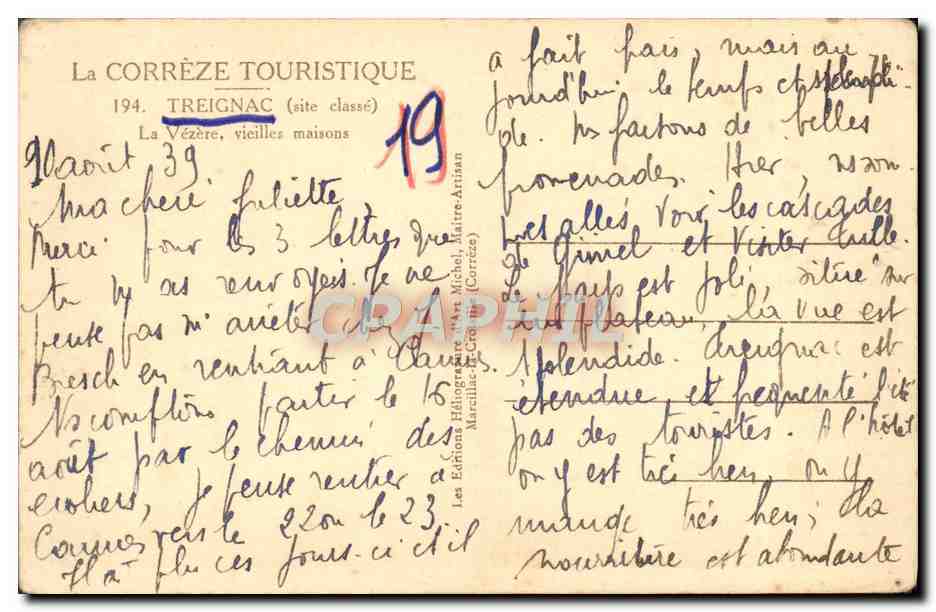 CPA Treignac La Vezere Vieilles Maisons — Rückseite