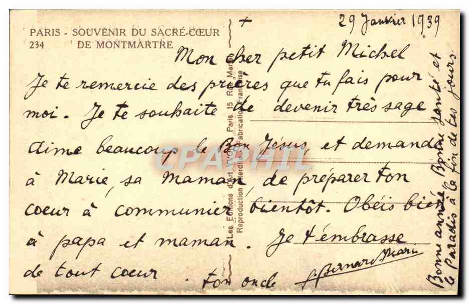 CPA Montmartre A Ses Pieds Paris  — Rückseite