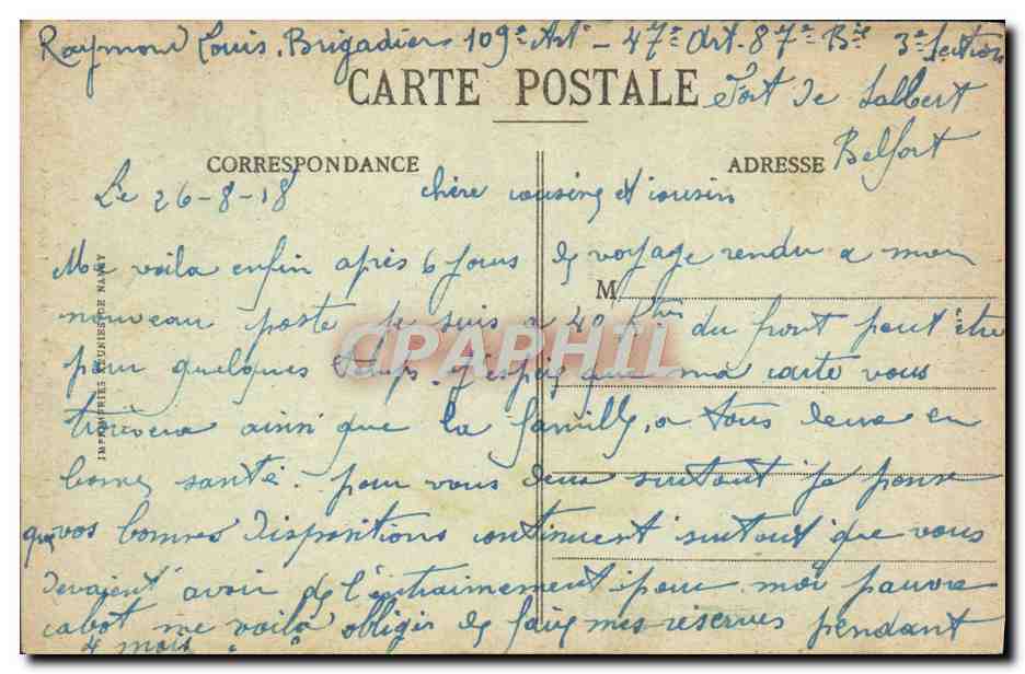 CPA Belfort Le Monument Des Mobiles — Verso