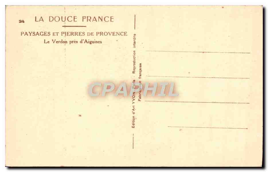 Le Verdon près d'Aiguines — paysage de canyon — Édition d'Art YVON, n°24 — Reverso