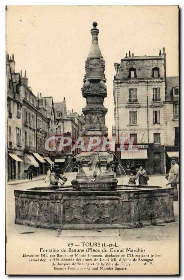 CPA Tours Fontaine De Beaune Place du Grand Marche 