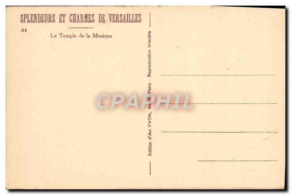 CPA Versailles Le Temple De La Musique — Verso