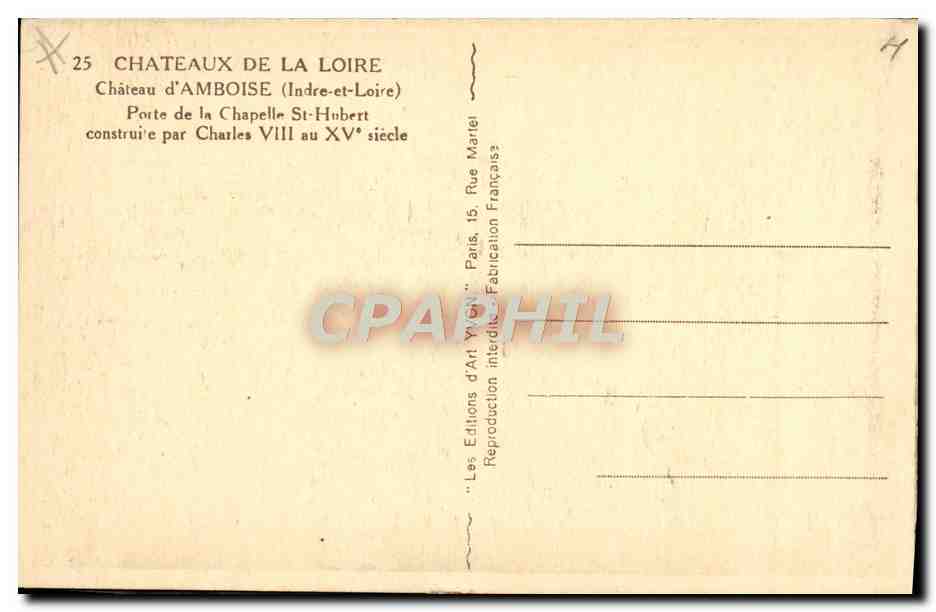 CPA Chateau D'Amboise Porte De La Chapelle St Hubert — Rückseite