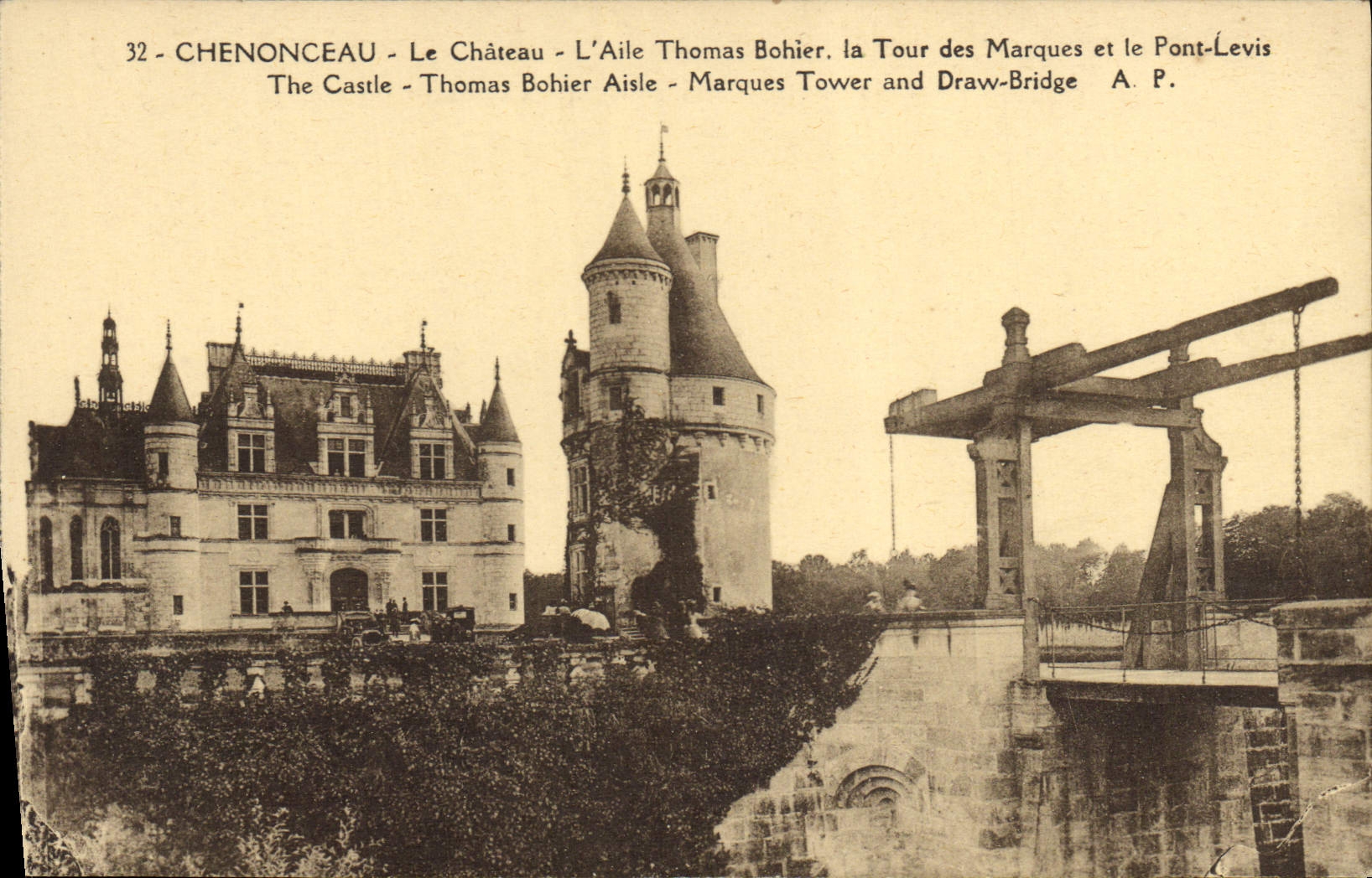 CPA Chenonceau Le Chateau L'Aile Thomas Bohier La Tour Des Marques Et Le Pont Levis