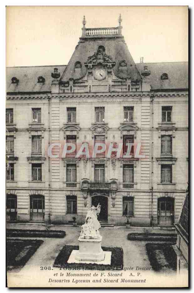CPA Tours Lycee Descartes et le monument de Sicard