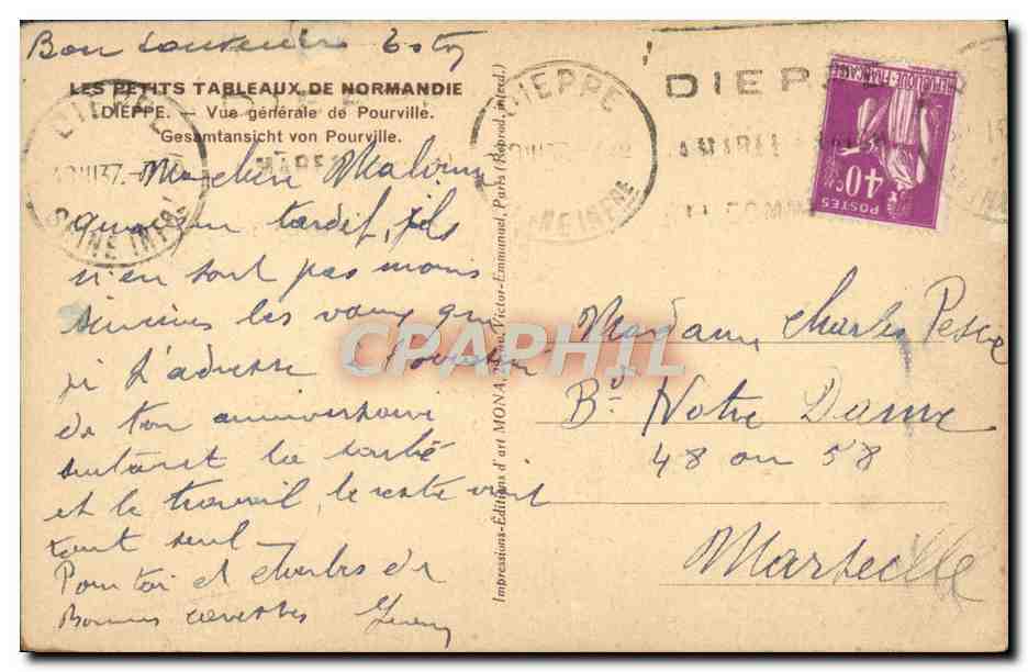 CPA Dieppe Vue Generale De Pourville  — Rückseite
