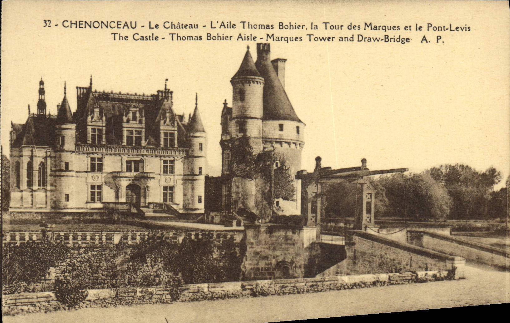 CPA Chenonceau Le Chateau L'Aile Thomas Bohier La Tour des Marquises et le pont levis