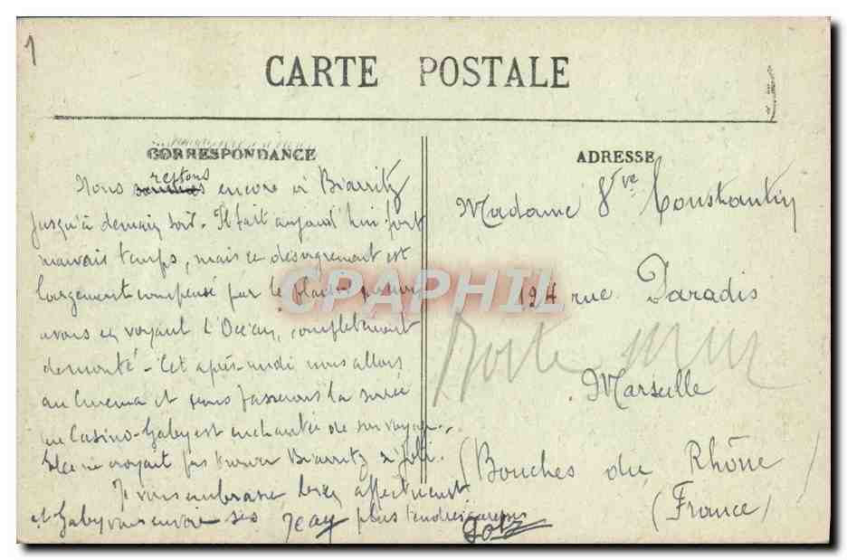 CPA Biarritz Effet De Mer Sur Un Rocher — Verso