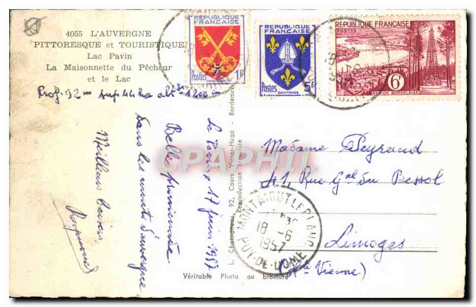 CPM L'Auvergne Pittoresque Et Touristique Lac Pavin La maisonnette du pecheur et le lac — Verso