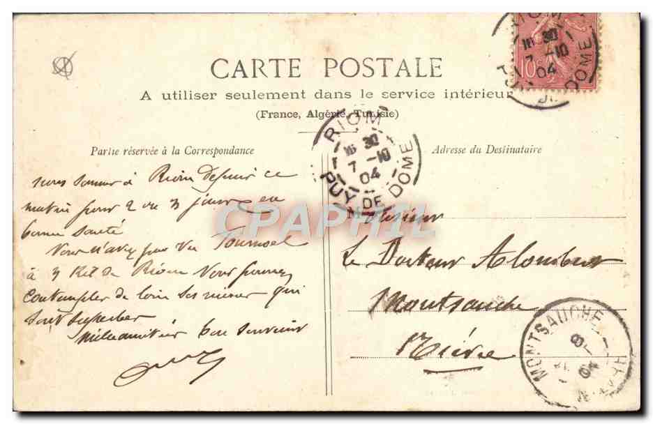 CPA Environs de Riom Chateau De Tournoel — Verso
