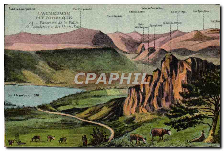 L'Auvergne Pittoresque — Panorama de la Vallée de Chnudefourn et des Monts-Doré — éditeur Béguin, St-Gézaud (Allier)