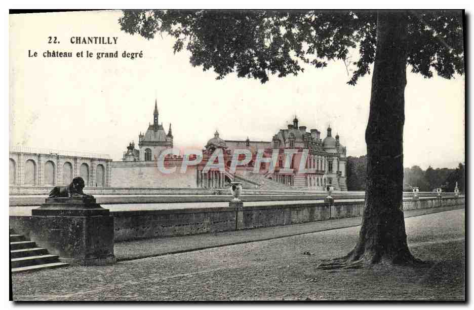 Chantilly — Le château et le grand degré — Héliotypie A. Bourdier, Versailles