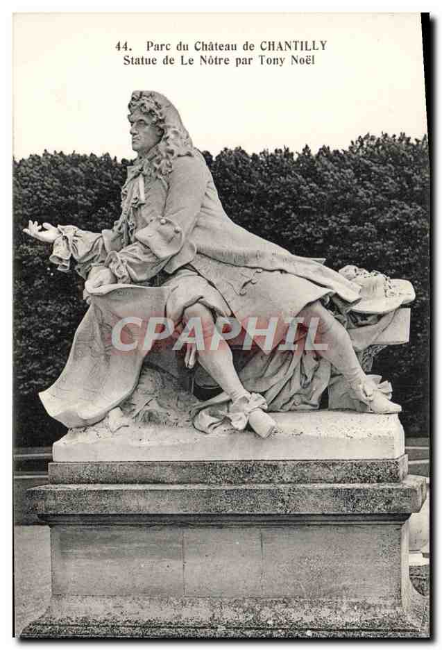 Statue de Le Nôtre par Tony Noël — Parc du Château de Chantilly — Héliotypie Bourdier et Faucheux, Versailles