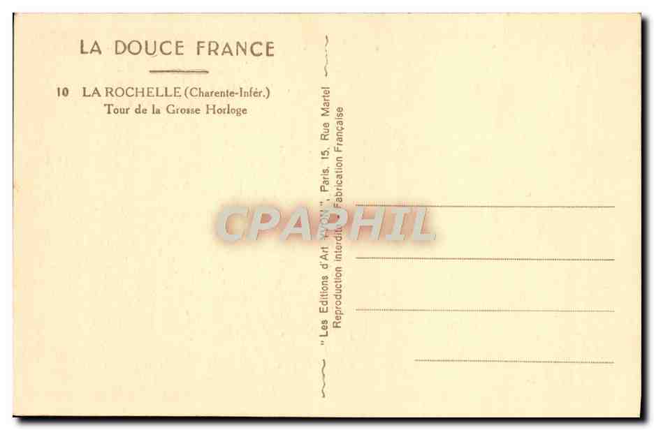 CPA La Rochelle Tour De La Grosse Horloge — Verso