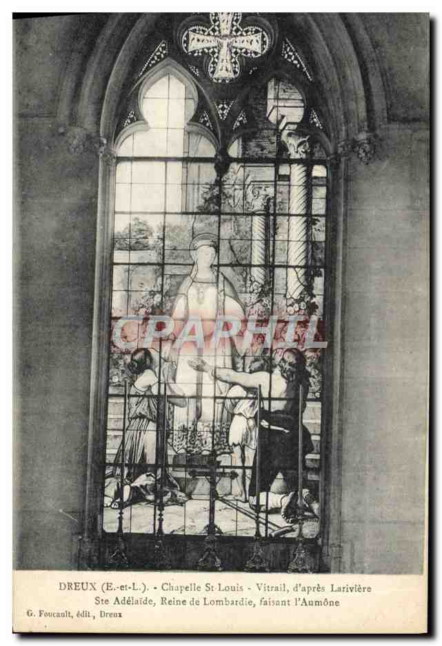 Dreux (E.-et-L.) - Chapelle Saint-Louis - Vitrail d'après Larivière représentant Sainte Adélaïde, Reine de Lombardie, faisant l'Aumône