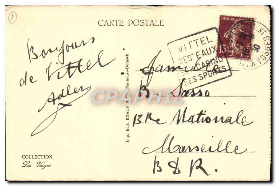 CPA Vittel Avenue Ambroise Bouloumie — Verso