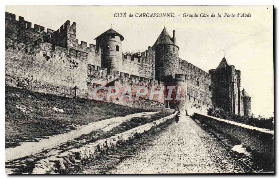 Cité de Carcassonne — Grande Côte de la Porte d'Aude — Éditeur R. Randiète, Imp. Rollo