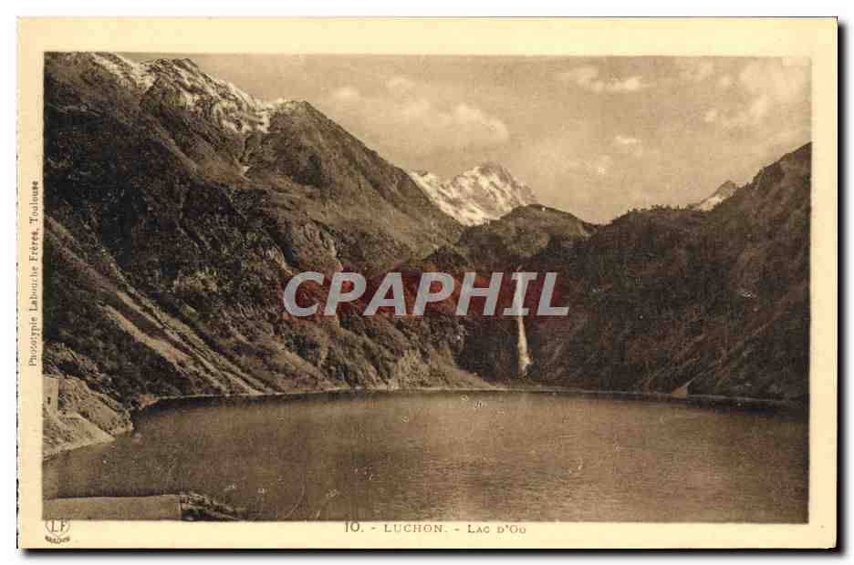 Luchon - Lac d'Ou — Paysage de montagne avec cascade — Éditeur Labordère Frères, Toulouse, n°10