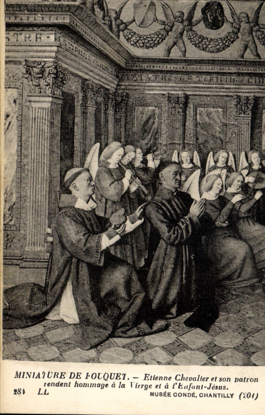 CPA Miniature de Fouquet Etienne Chevalier et son patron rendent hommage Musee Conde Chantilly