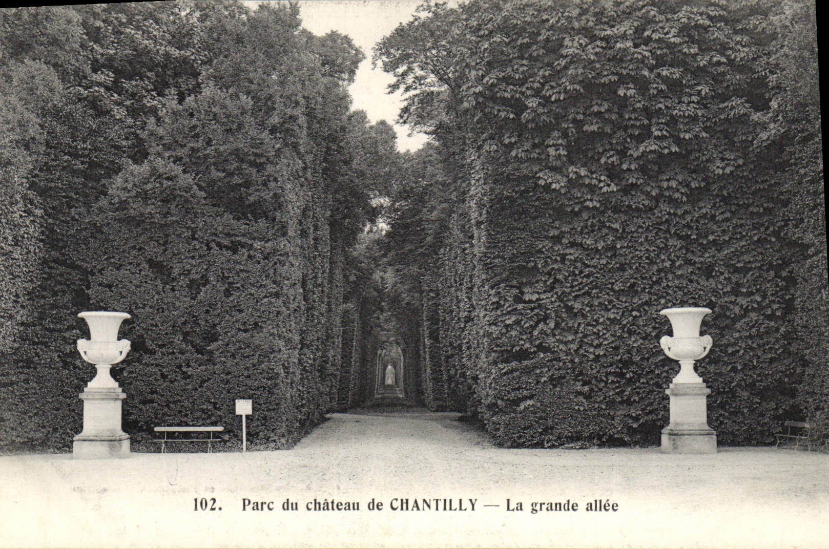 Parc du château de CHANTILLY — La grande allée — Héliotypie Bourdier et Faucheux, Versailles, n° 102