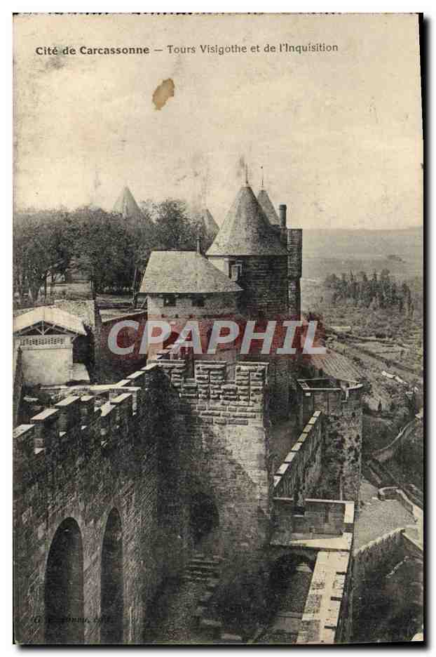 CPA Cite de Carcassonne Tours Visigothe et de l'Inquisition