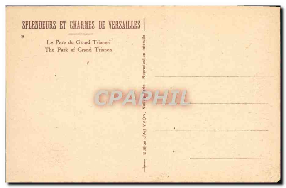 CPA Versailles Le parc du Grand Trianon — Verso