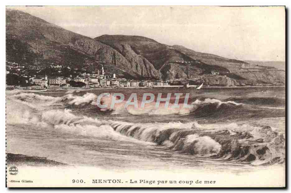 CPA Menton La plage par un coup de mer