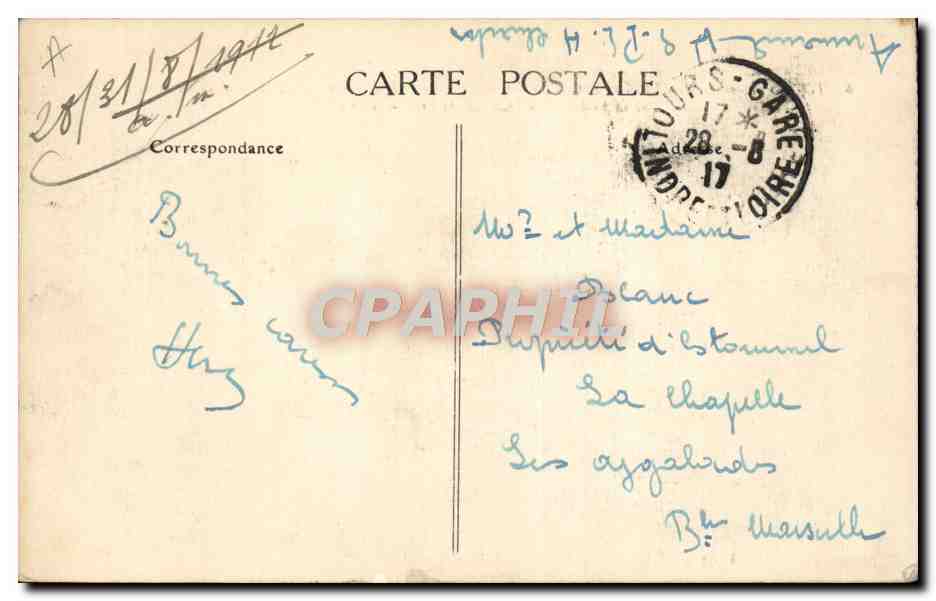 CPA Tours Vue generale La Loire le pont de pierre La cathedrale St Gatien — Rückseite