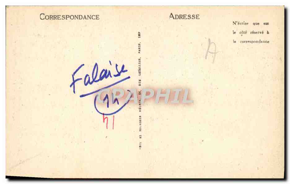 CPA Falaise La tour Talbot — Verso
