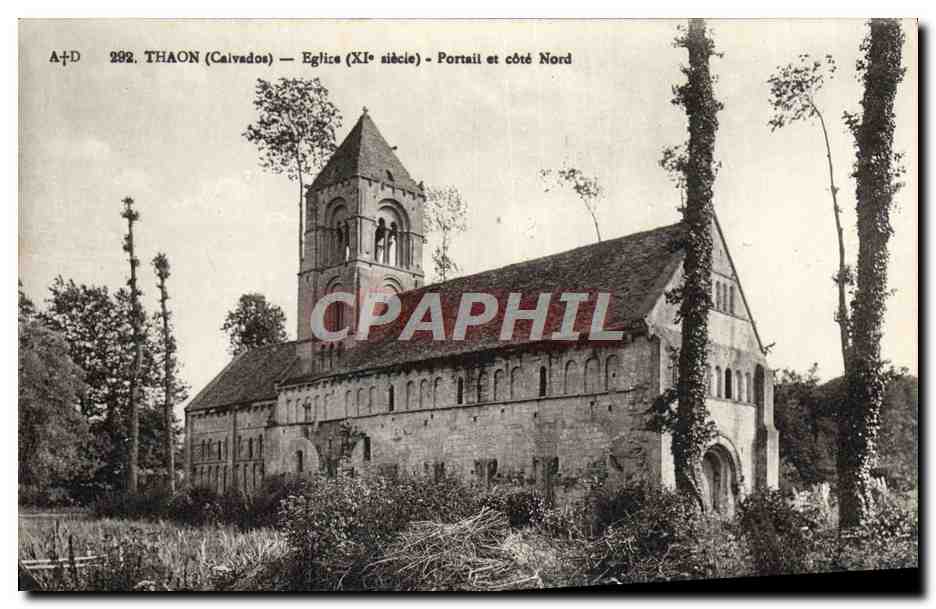 Thaon (Calvados) — Église du XIe siècle — Portail et côté Nord