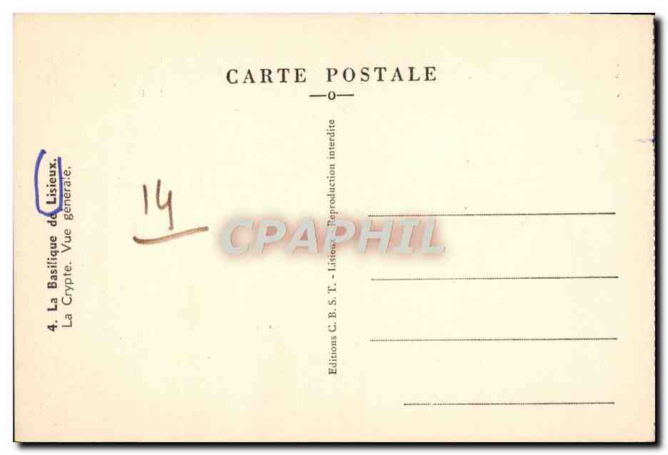 CPA La basilique de Lisieux La crypte Vue generale  — Rückseite