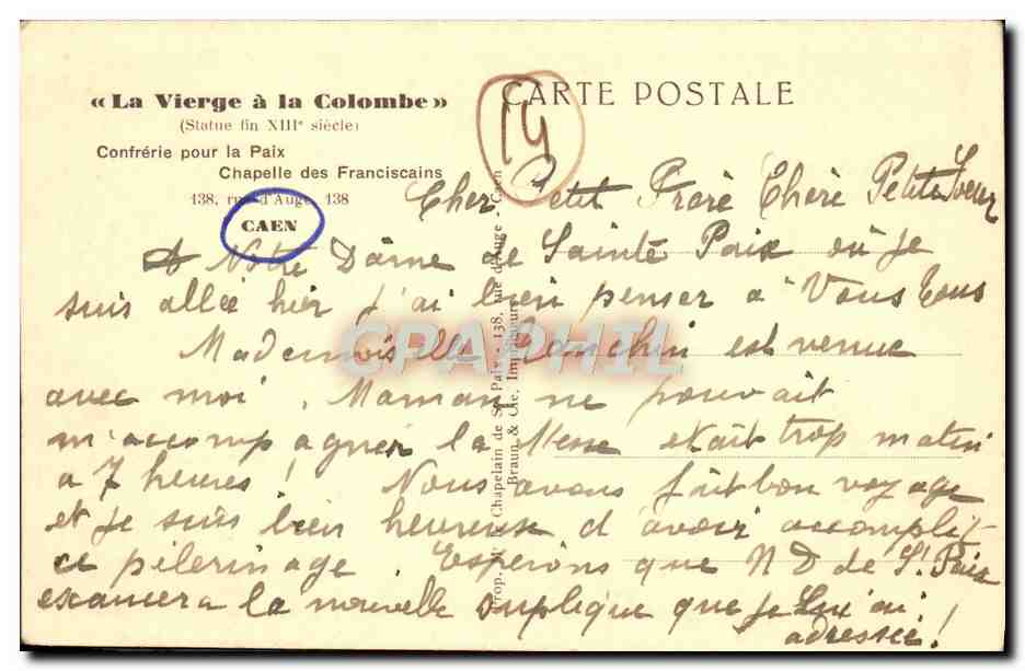 CPA Caen Notre Dame de Sainte Paix  — Verso