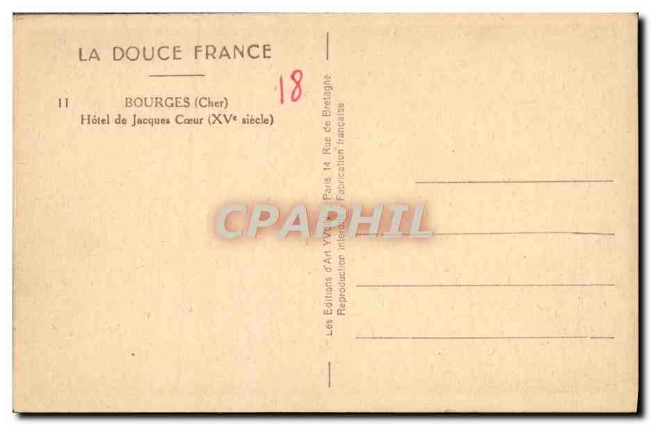CPA Bourges Hotel de Jacques Coeur — Rückseite