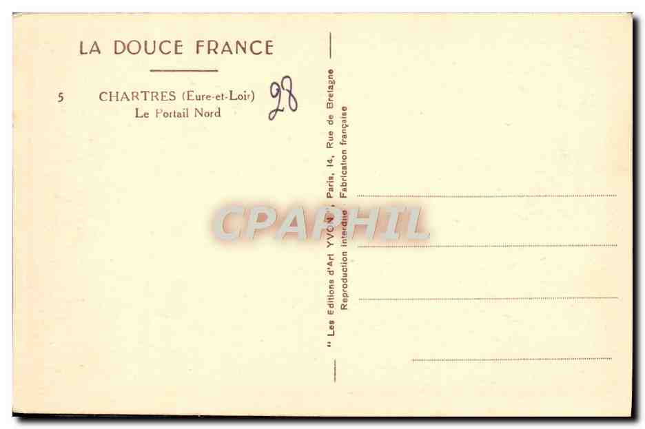CPA Cathedrale de Chartres Portail Nord — Verso
