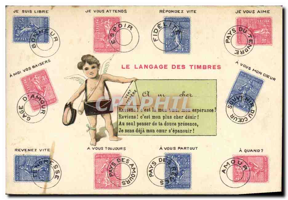 CPA Le langage des timbres Semeuse Ane