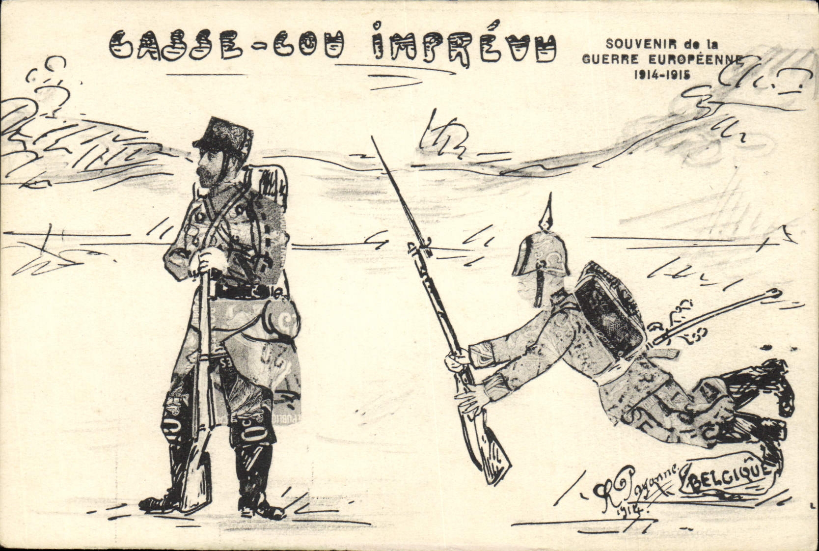 CPA Casse Cou imprevu Soldat Militaria Timbres