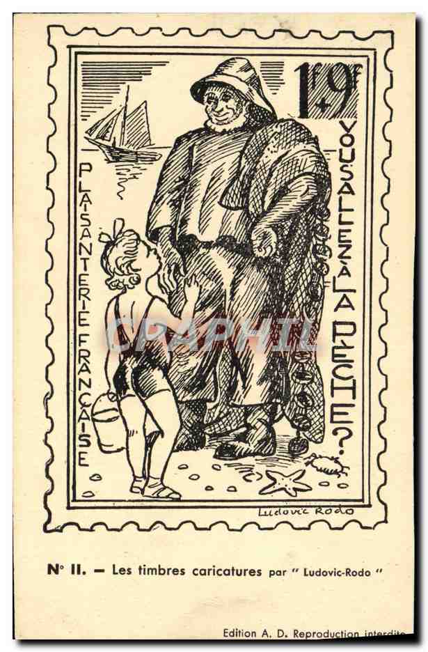 CPA Les timbres caricatures par Ludovic Rodo Pecheur Peche