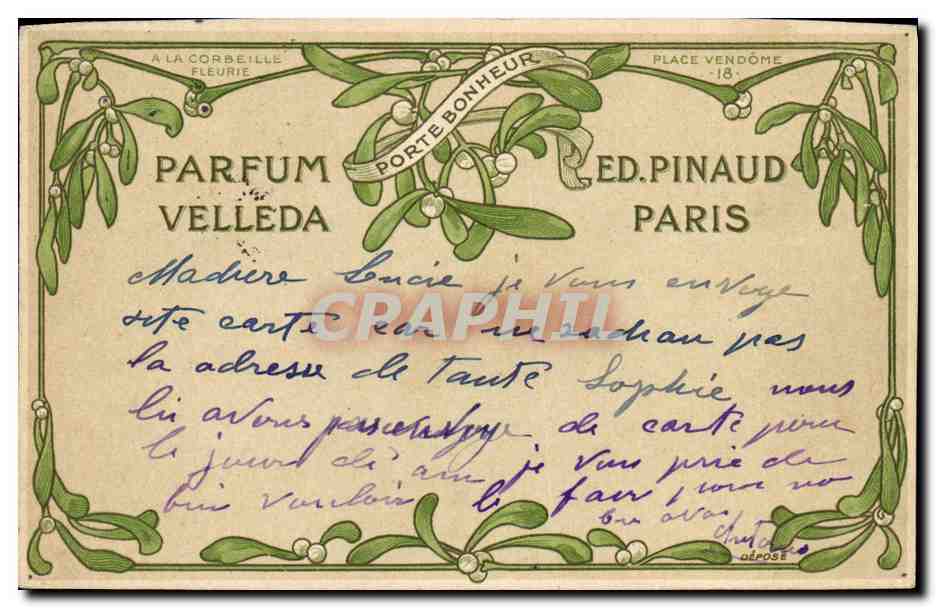 Parfum Velleda — Éd. Pinaud Paris — décor de gui