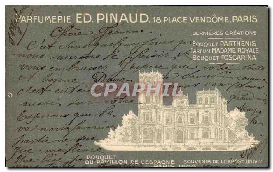 CPA Parfurmerie Parfum Pinaud Place Vendome Paris Pavillon de l'Espagne Exposition Universelle Paris 1900