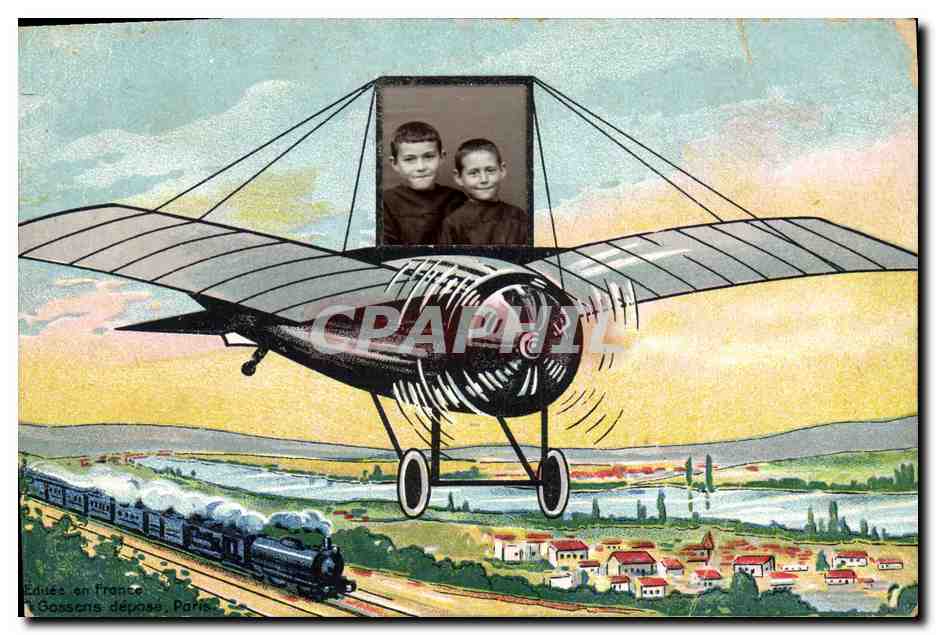 CPA Photographie Enfants Avion
