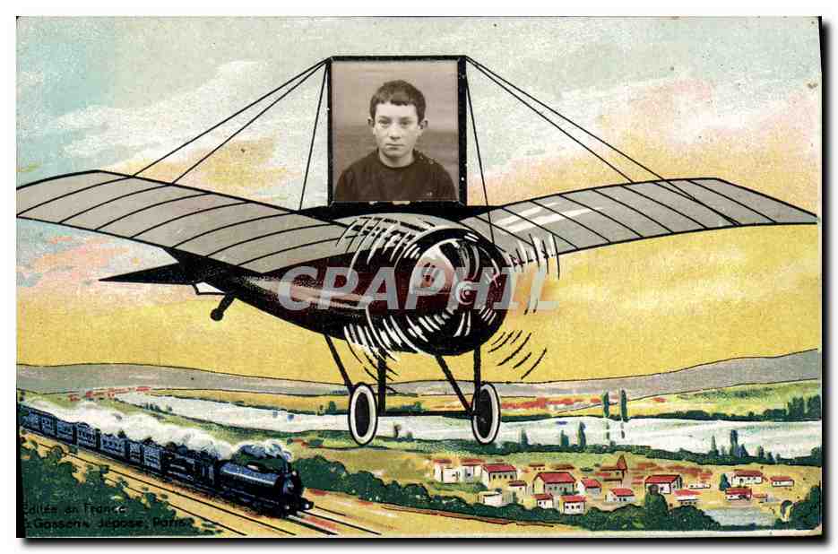 CPA Photographie Enfant Avion Train