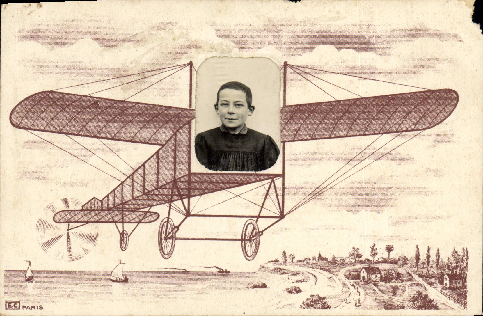 CPA Photographie Enfant Avion