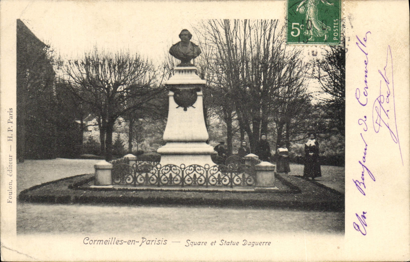 CPA Photographie Cormeilles en Parisis Square et statue Daguerre