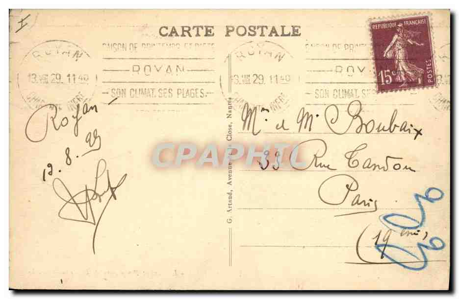 Royan - Le Port et Perspective de la Grande Conche — G. Artaud, Avenue de Clos, n°78 — Reverso