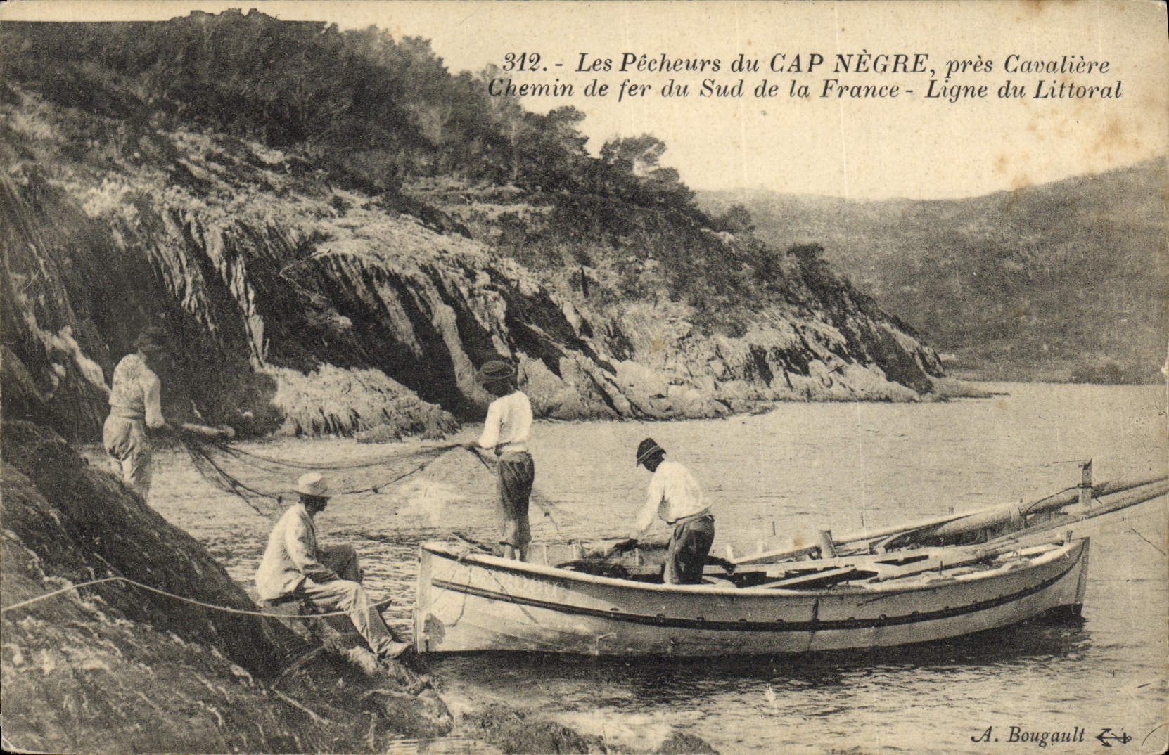 Los Pescadores del CAP NÈGRE, cerca de Cavalière — Ferrocarril del Sur de Francia — Línea del Litoral — A. Bougault n°312